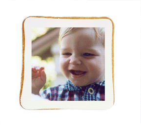 Galleta personalizada de 7cm Cuadradas con Fondant e impresion personalizada de 6cm.